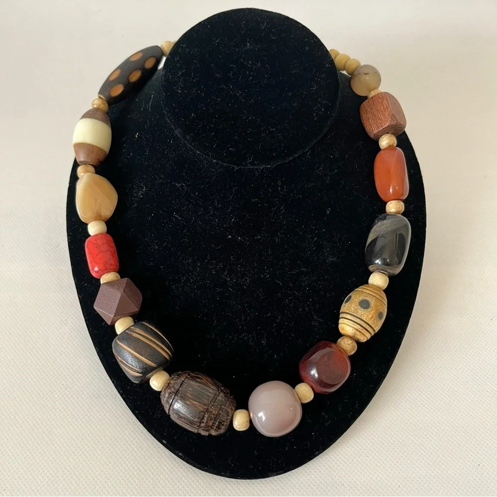 Chico’s Chunky Wood Beads Statement Necklace